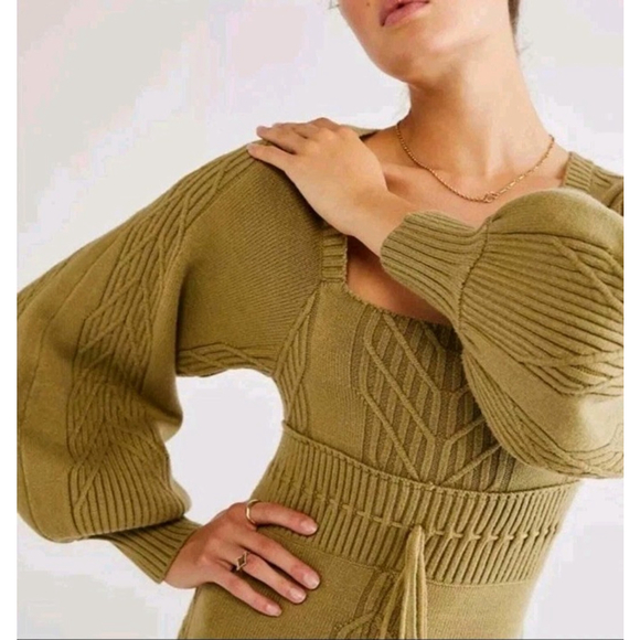 Free People Emmaline Mini Dress Knit Long Sleeve Boho green color size S - Picture 3 of 11